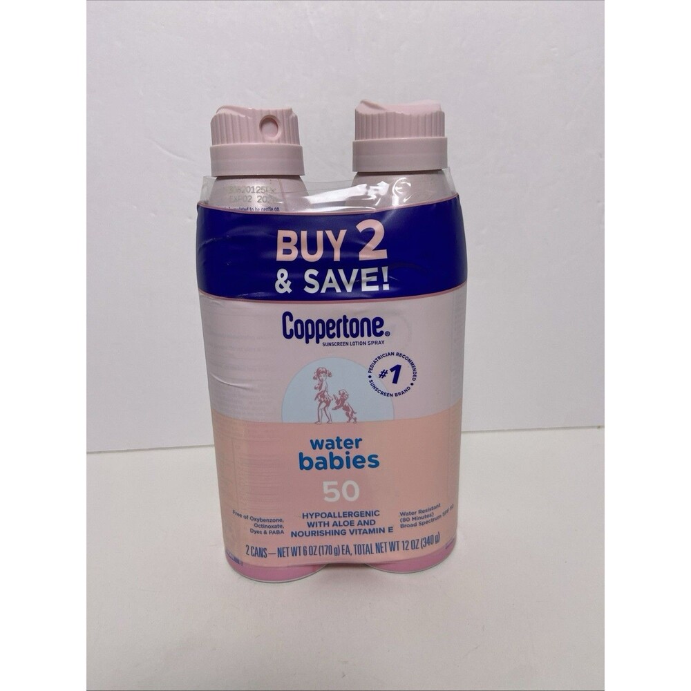 2 Pack - Coppertone Water Babies Sunscreen Lotion Spray SPF 50 - 10/2025